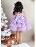 Lilac Tulle Pearls Beaded Short Flower Girl Dress